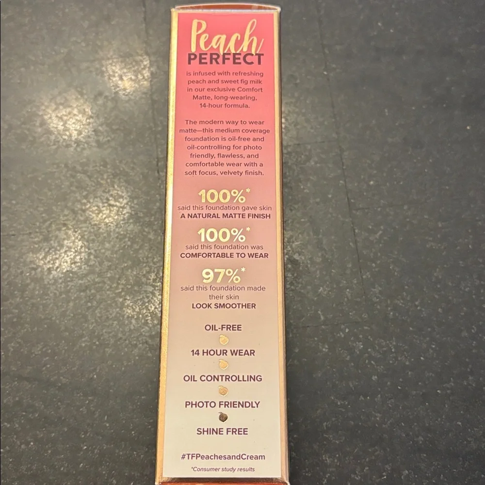 Too Faced Peach Perfect Comfort Matte Foundation in seashell